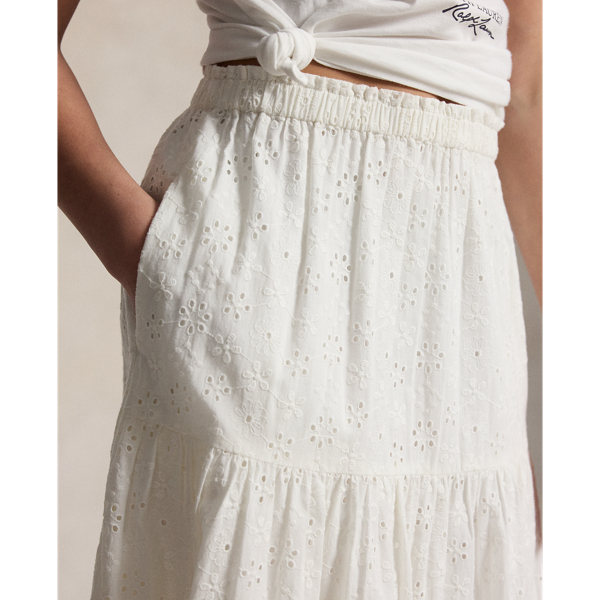 Baumwoll-Maxirock mit Lochstickerei