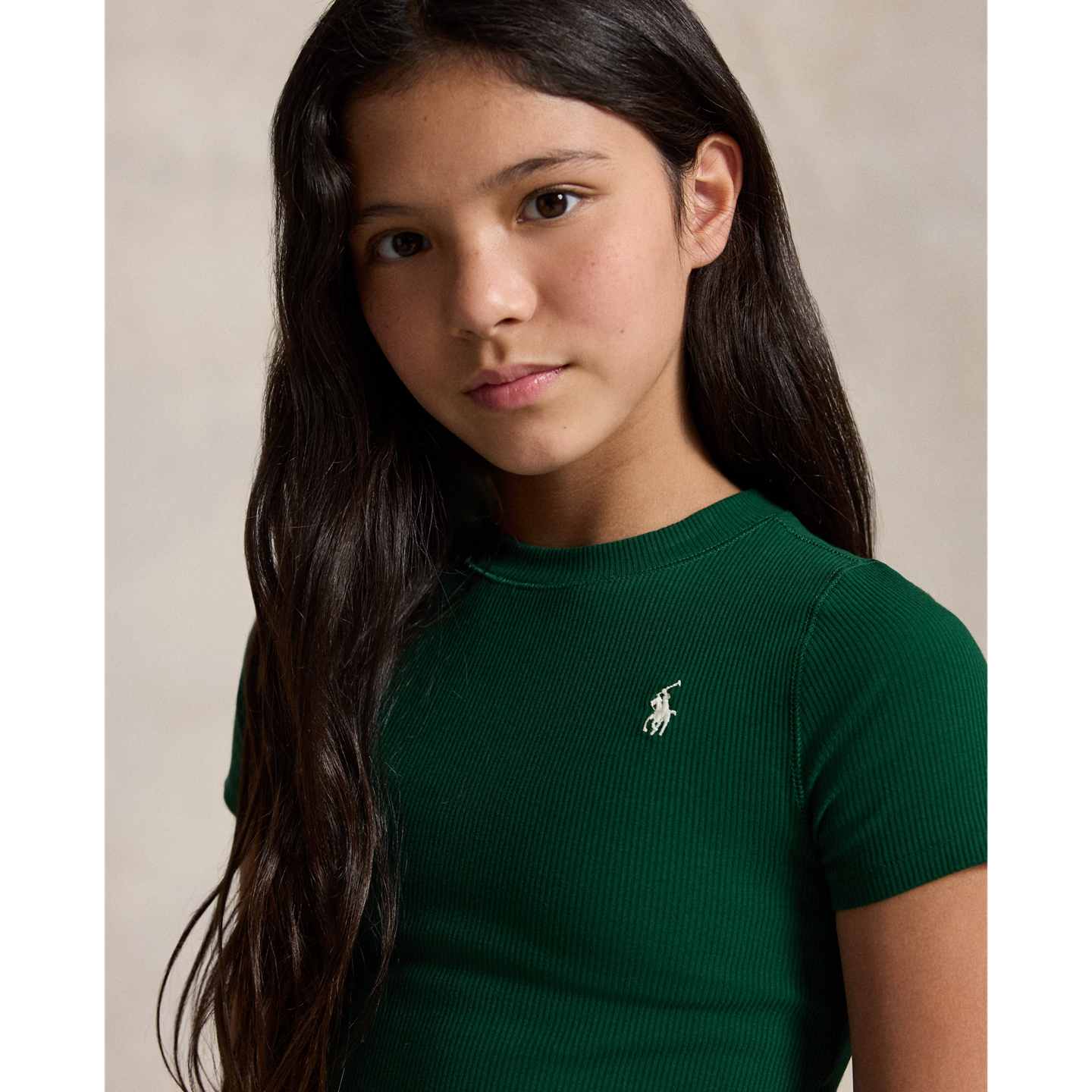 Детская футболка Ralph Lauren Ribbed Boxy, цвет: Тёмно-зелёный — фото 3