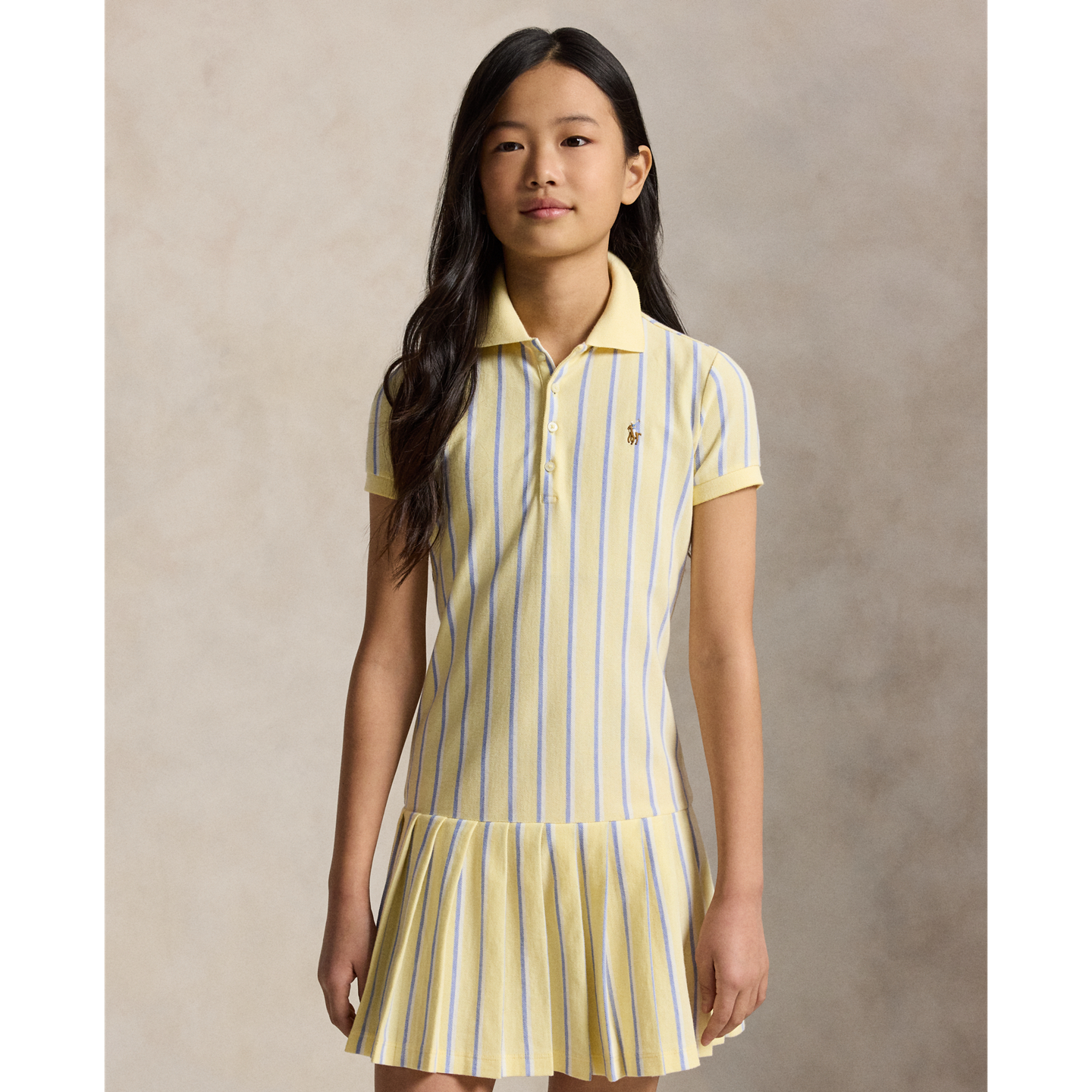 Детское платье Ralph Lauren Striped Oxford Mesh Polo, цвет: Жёлтый разноцветный — фото 2
