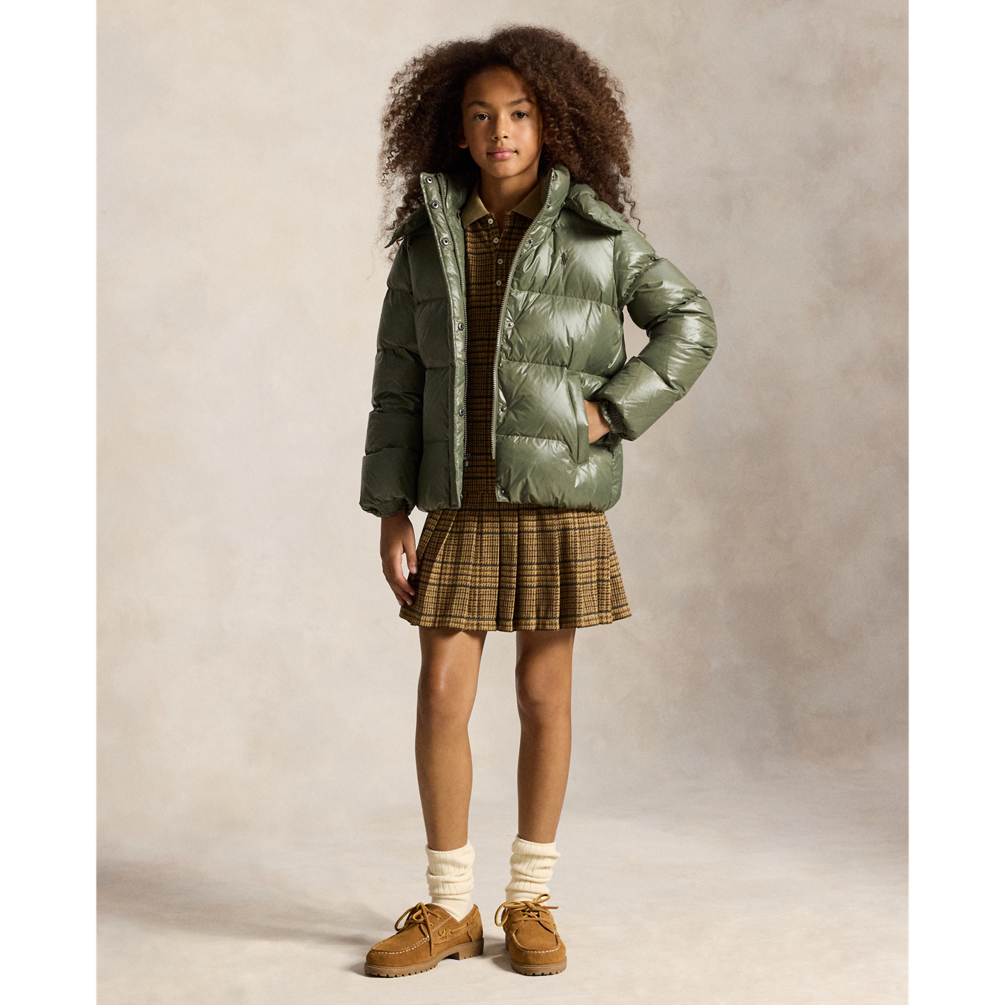 Детская куртка Ralph Lauren Glossy Down Hooded, цвет: Оливковый — фото 5