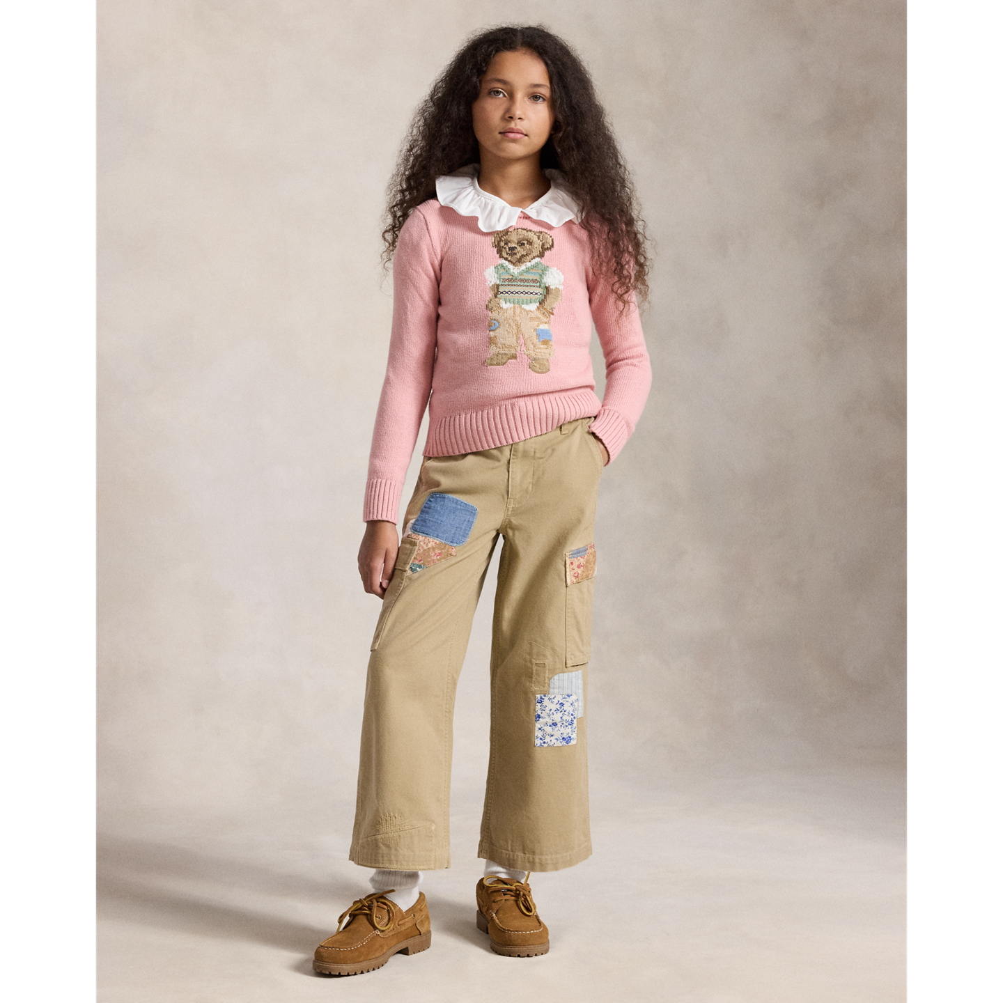 Детские брюки Ralph Lauren Patchwork Canvas Wide-Leg Cargo, цвет: Варёный — фото 5
