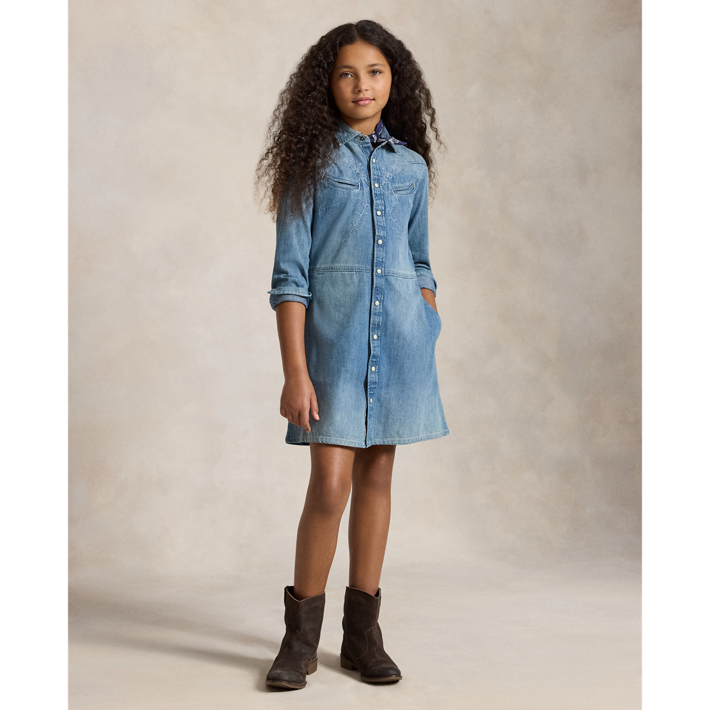 Детское платье Ralph Lauren Indigo Denim Western Shirtdress, цвет: Варёный — фото 4