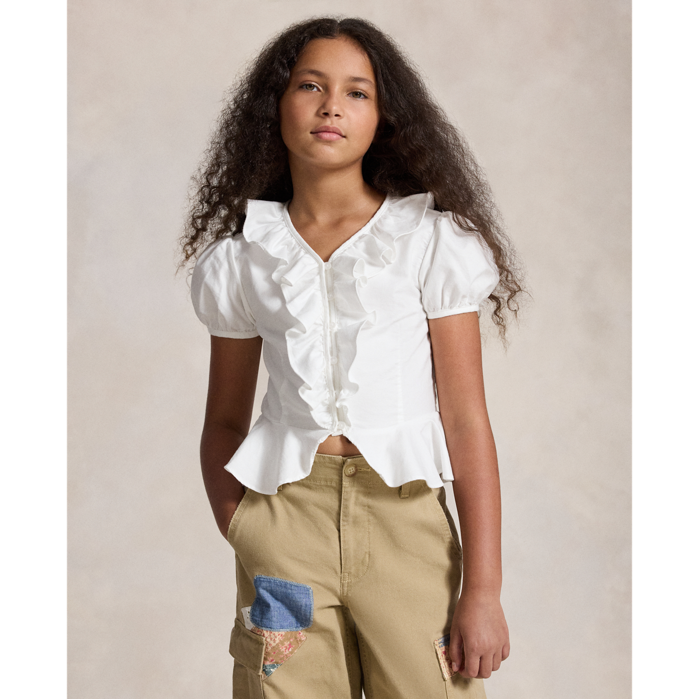 Детский топ Ralph Lauren Ruffled Cotton Oxford Peplum, цвет: Белый — фото 4
