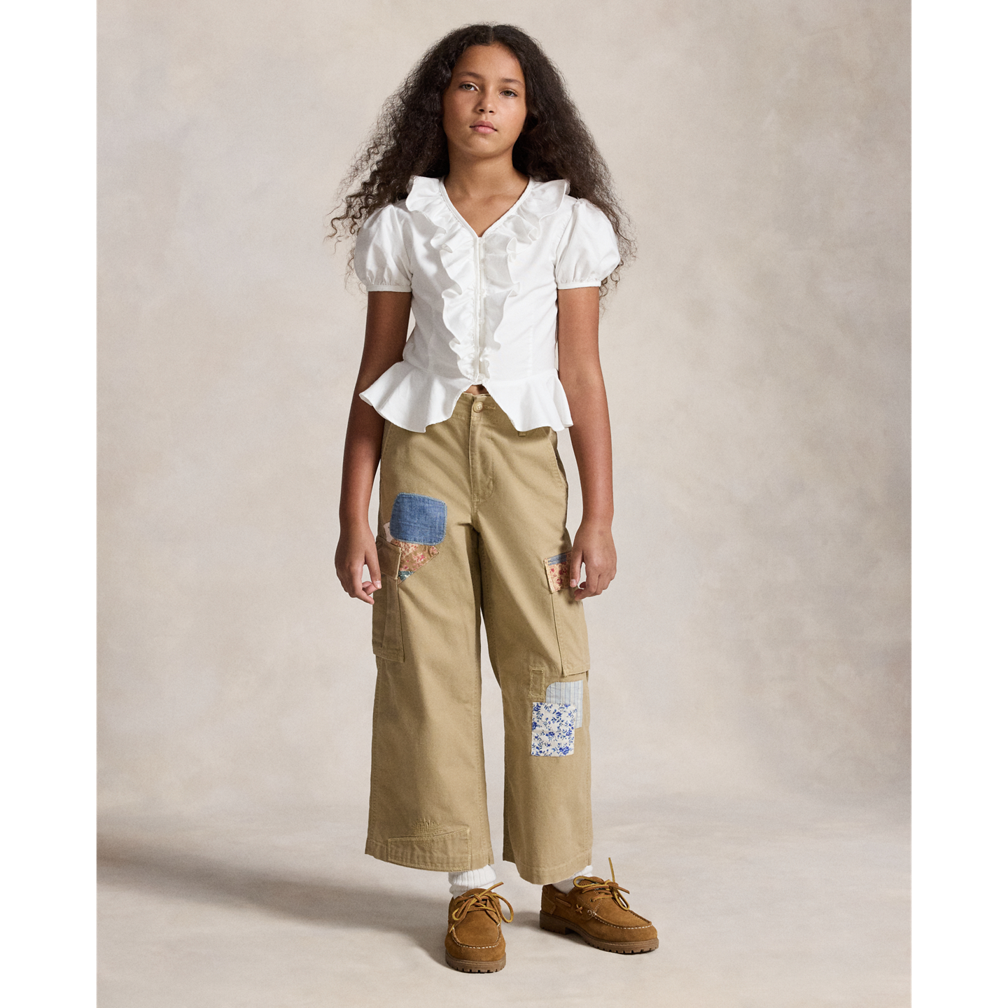 Детский топ Ralph Lauren Ruffled Cotton Oxford Peplum, цвет: Белый — фото 2
