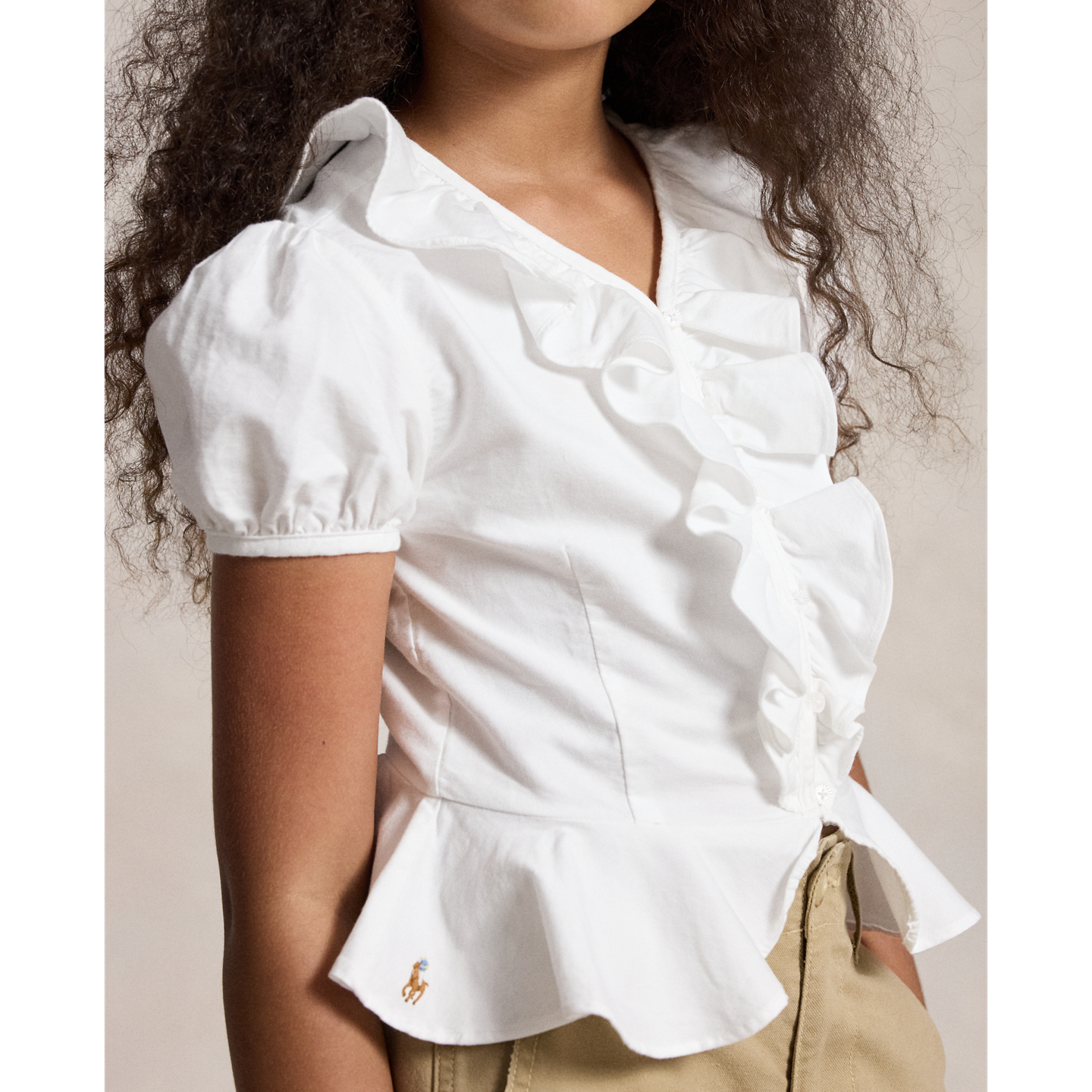 Детский топ Ralph Lauren Ruffled Cotton Oxford Peplum, цвет: Белый — фото 3