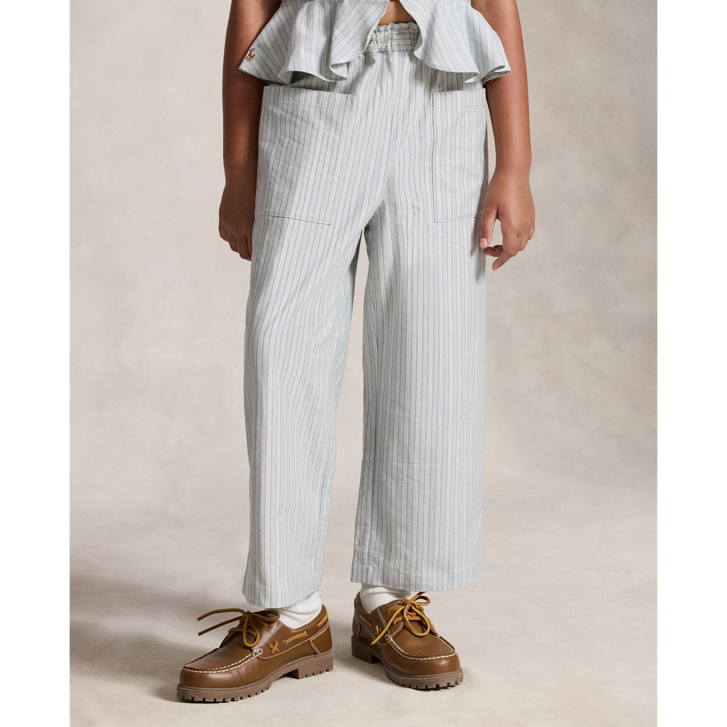 Детские брюки Ralph Lauren Striped Cotton Cropped Wide-Leg, цвет: Синий кремовый разноцветный — фото 2