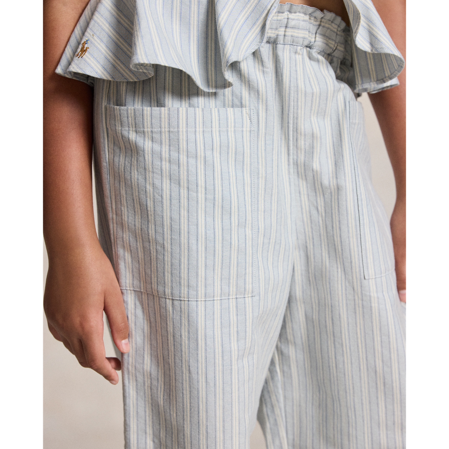 Детские брюки Ralph Lauren Striped Cotton Cropped Wide-Leg, цвет: Синий кремовый разноцветный — фото 3