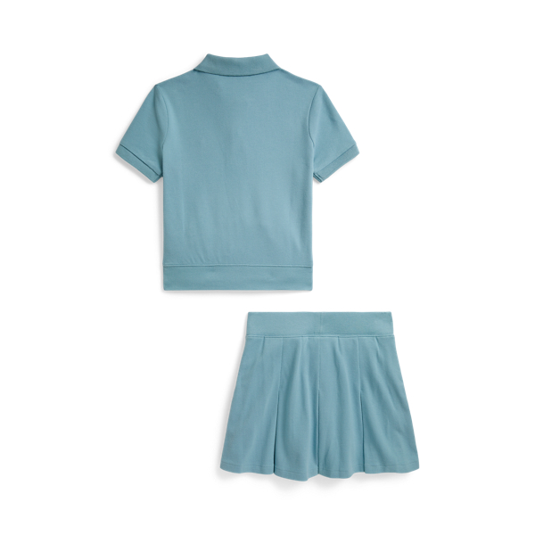 Cassidy Blue Stretch Mesh Boxy Polo Shirt & Skort Girls 7-16 2