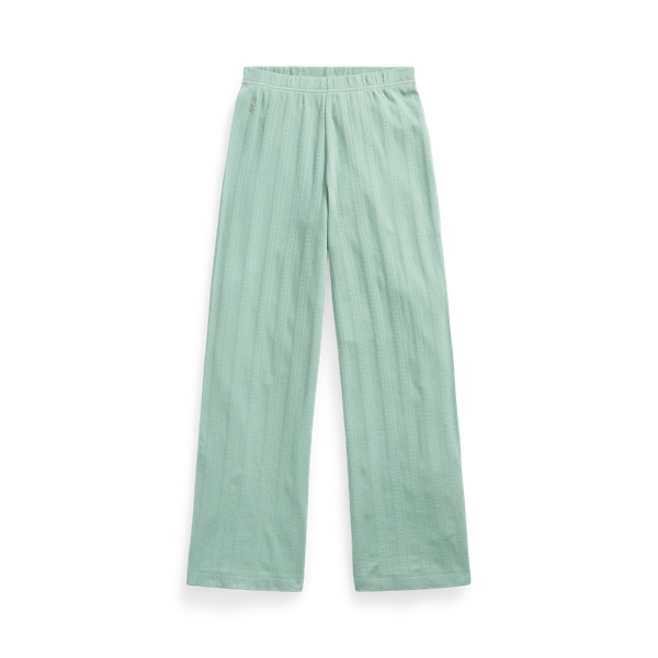 Faded Mint Pointelle-Knit Wide-Leg Cotton Pant Girls 7-16 1