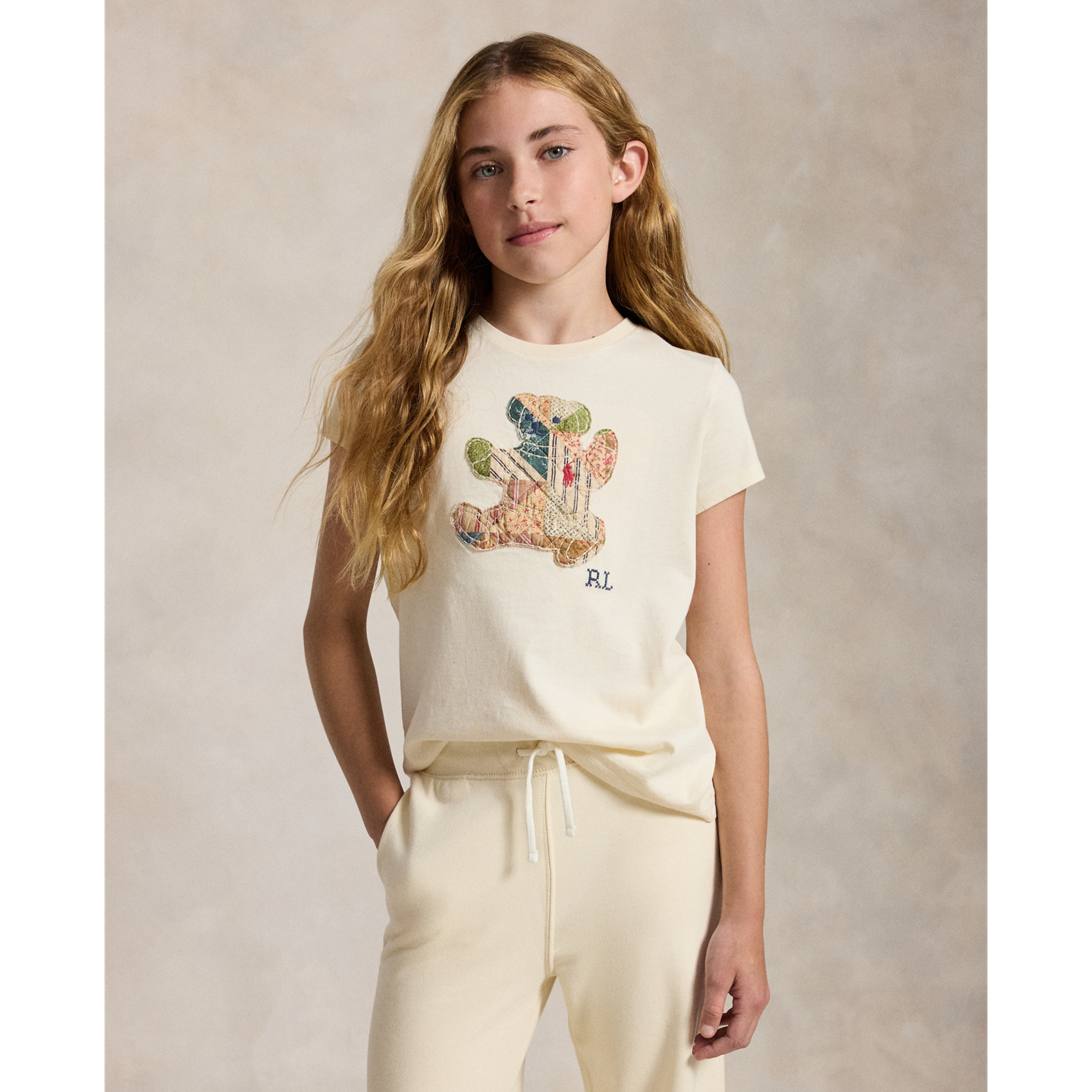 Детская футболка Ralph Lauren Patchwork Polo Bear Cotton Jersey, цвет: Кремовый — фото 4