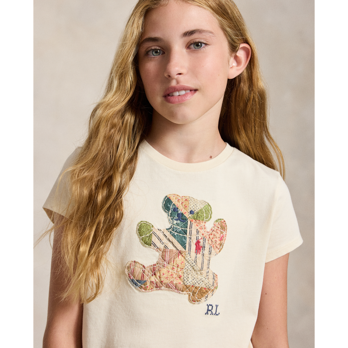 Детская футболка Ralph Lauren Patchwork Polo Bear Cotton Jersey, цвет: Кремовый — фото 3