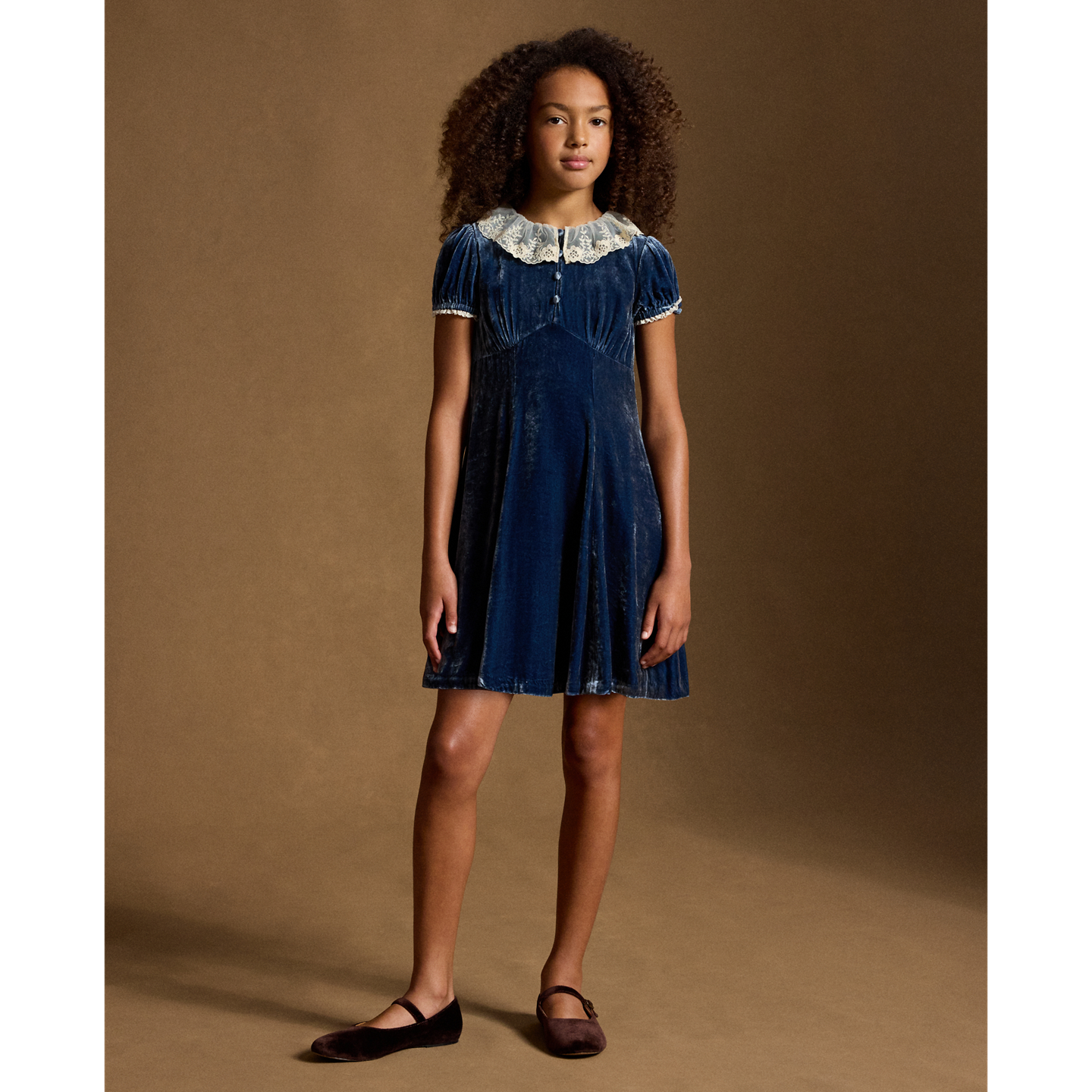 Детское платье Ralph Lauren Lace-Trim Velvet, цвет: Синий — фото 4