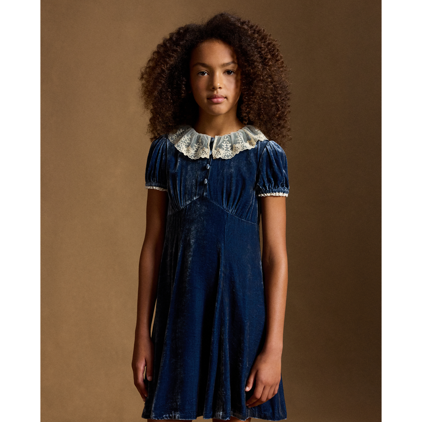 Детское платье Ralph Lauren Lace-Trim Velvet, цвет: Синий — фото 2