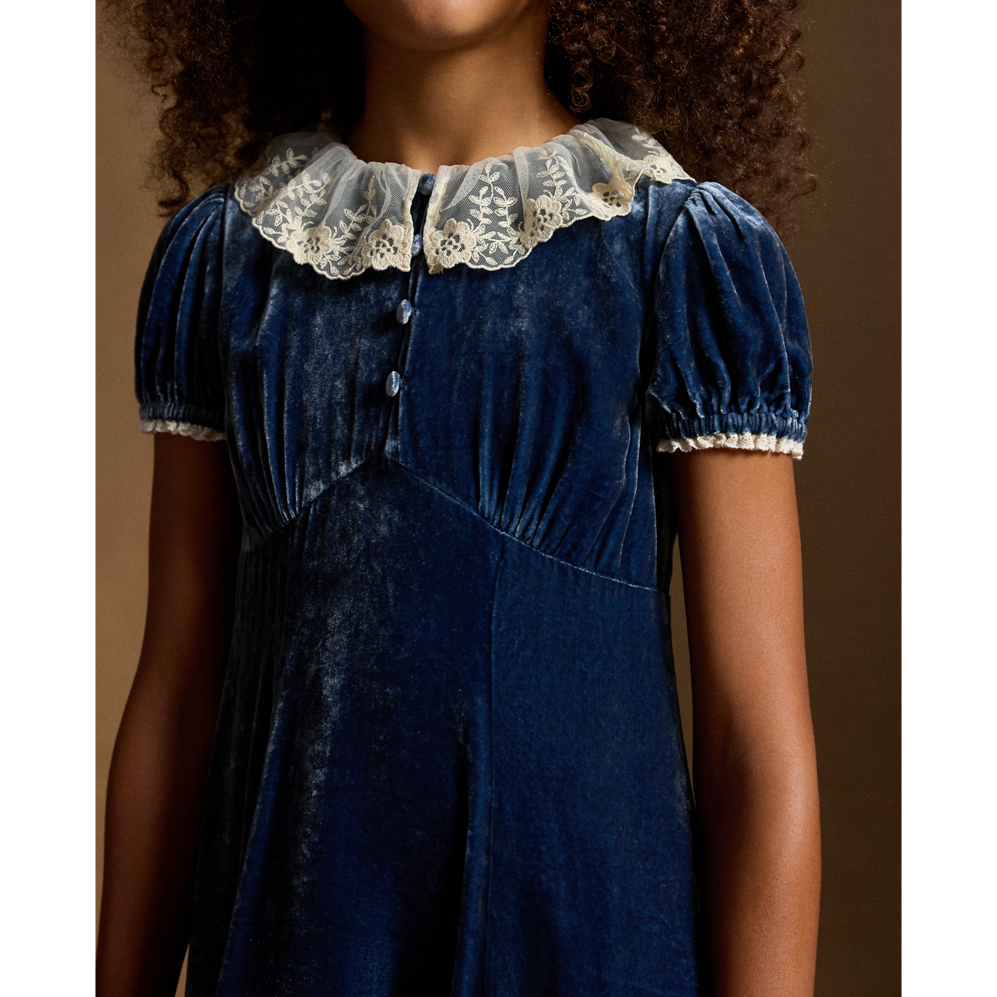 Детское платье Ralph Lauren Lace-Trim Velvet, цвет: Синий — фото 3