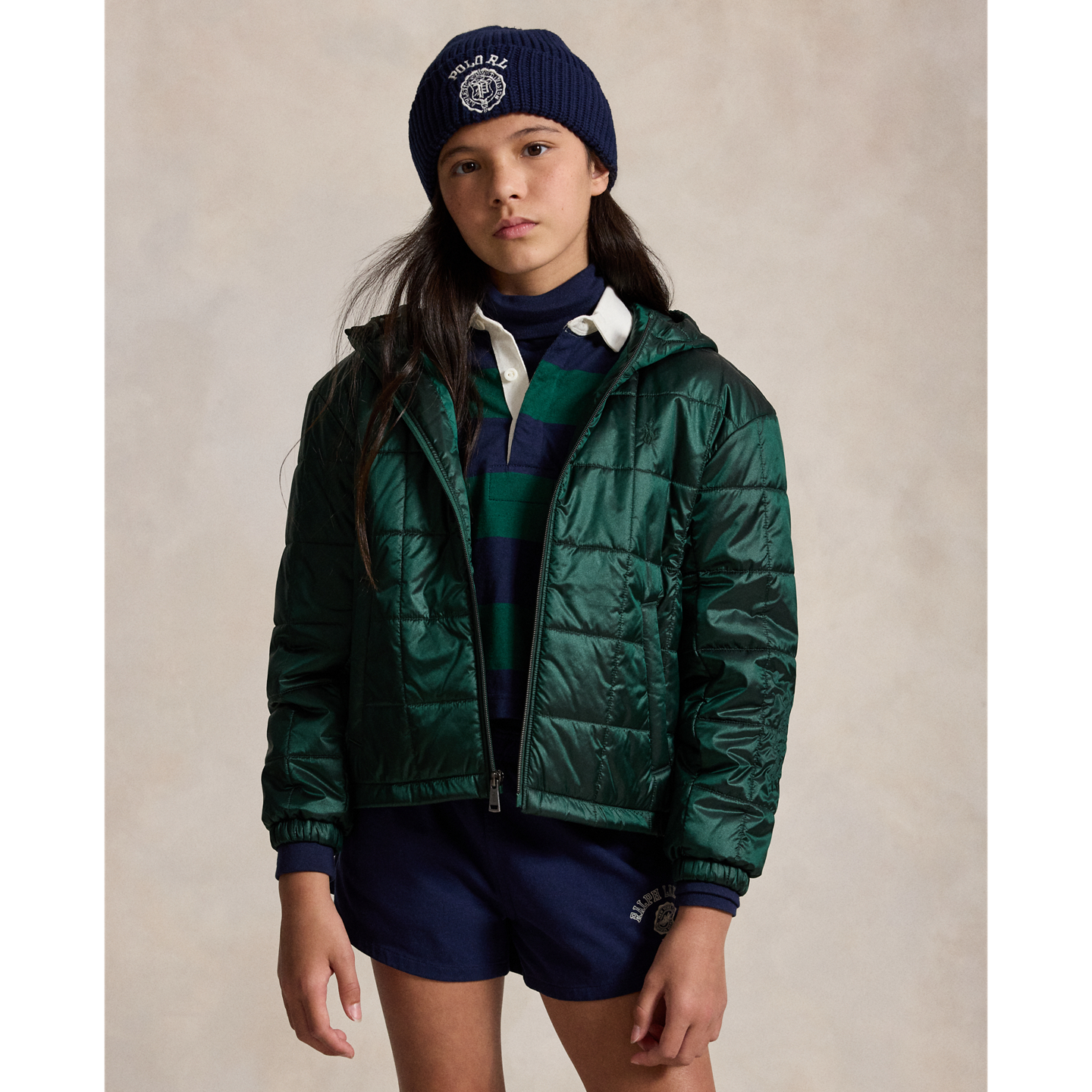 Детская куртка Ralph Lauren Quilted Metallic Water-Repellent, цвет: Тёмно-зелёный — фото 4
