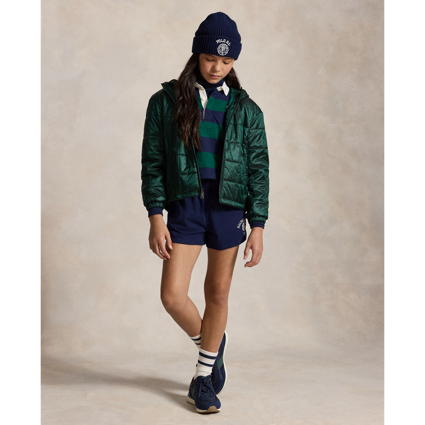 Детская куртка Ralph Lauren Quilted Metallic Water-Repellent, цвет: Тёмно-зелёный — фото 2