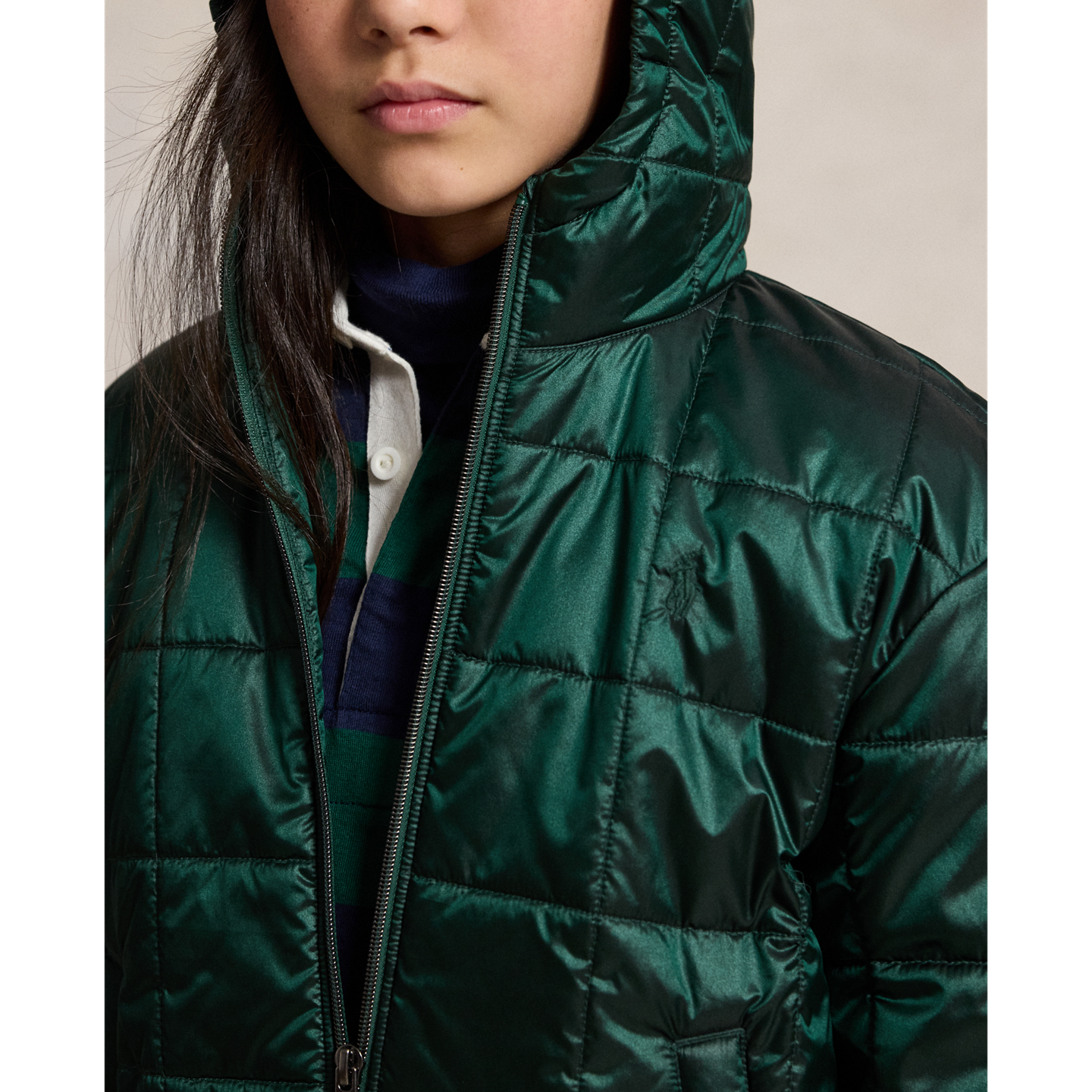 Детская куртка Ralph Lauren Quilted Metallic Water-Repellent, цвет: Тёмно-зелёный — фото 3