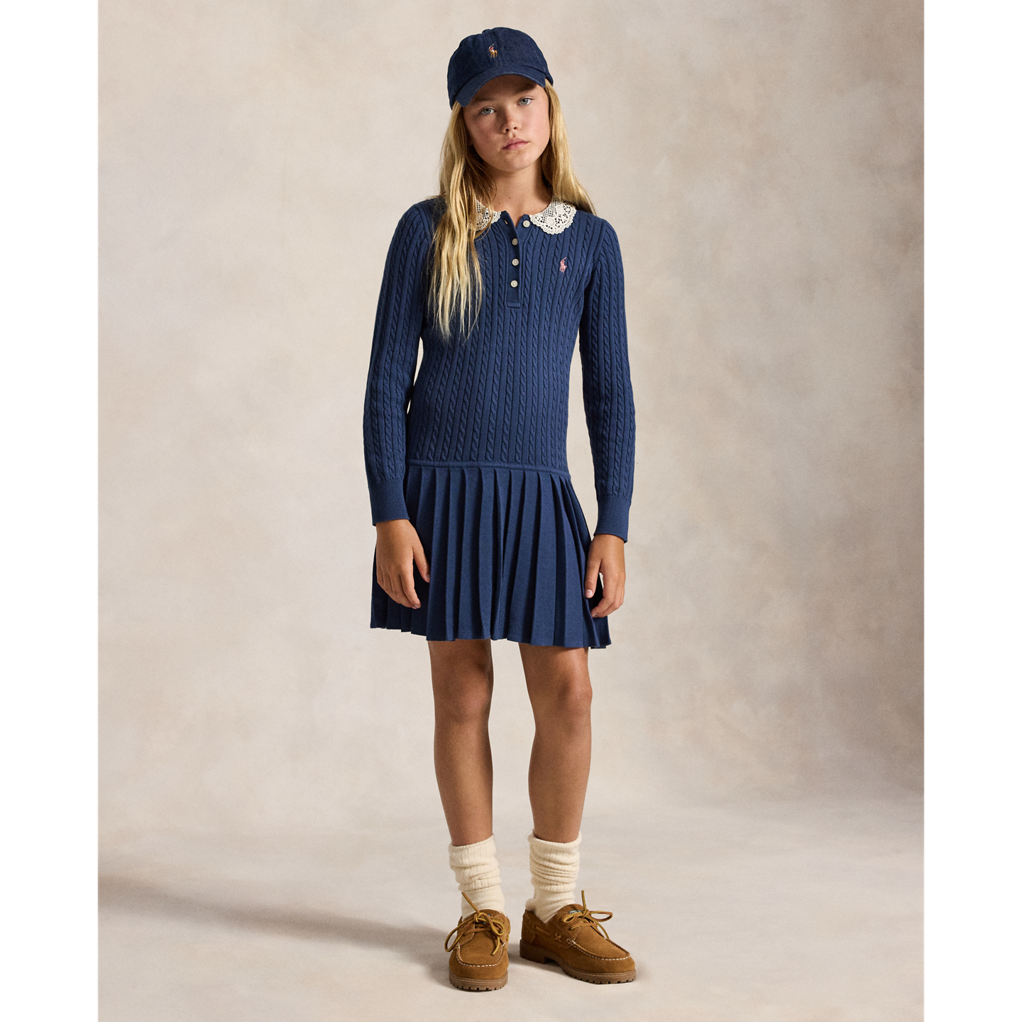 Детское платье Ralph Lauren Mini-Cable Cotton Polo, цвет: Тёмно-синий — фото 4