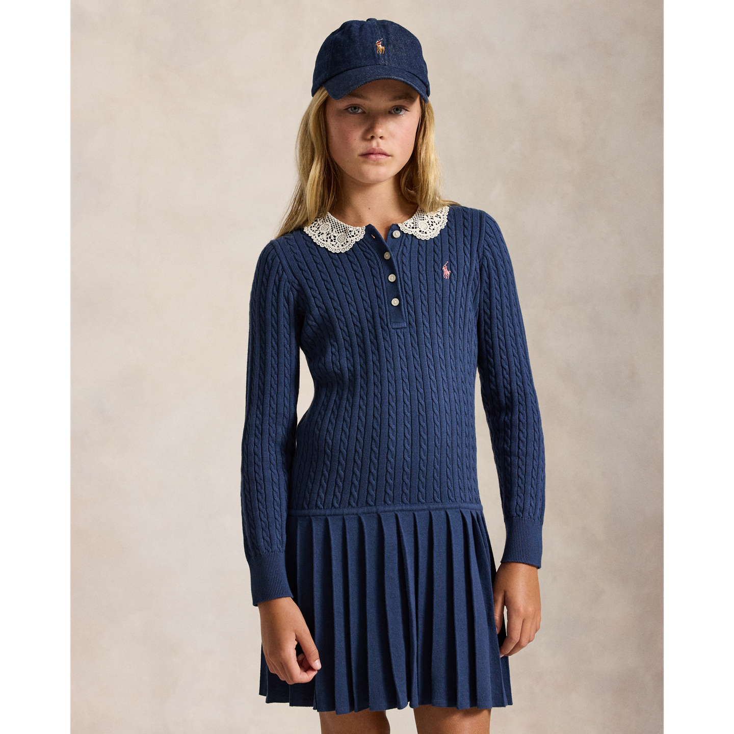 Детское платье Ralph Lauren Mini-Cable Cotton Polo, цвет: Тёмно-синий — фото 2