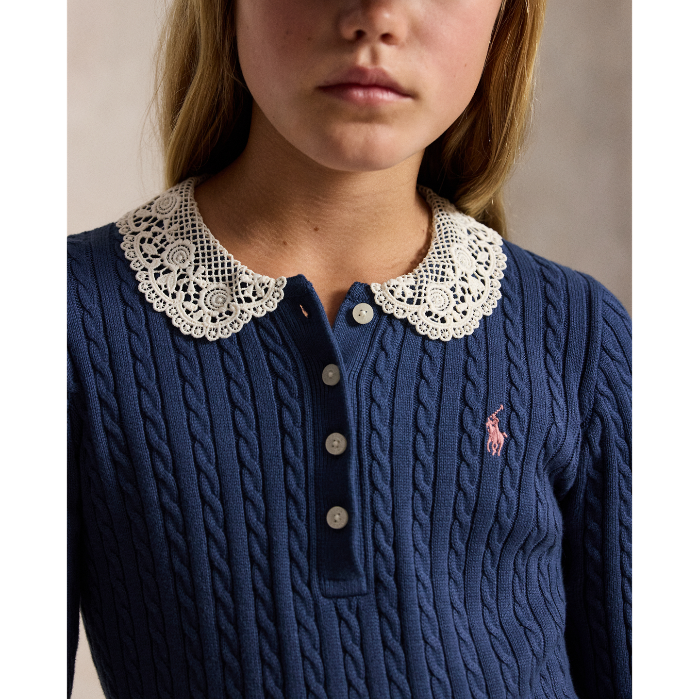 Детское платье Ralph Lauren Mini-Cable Cotton Polo, цвет: Тёмно-синий — фото 3