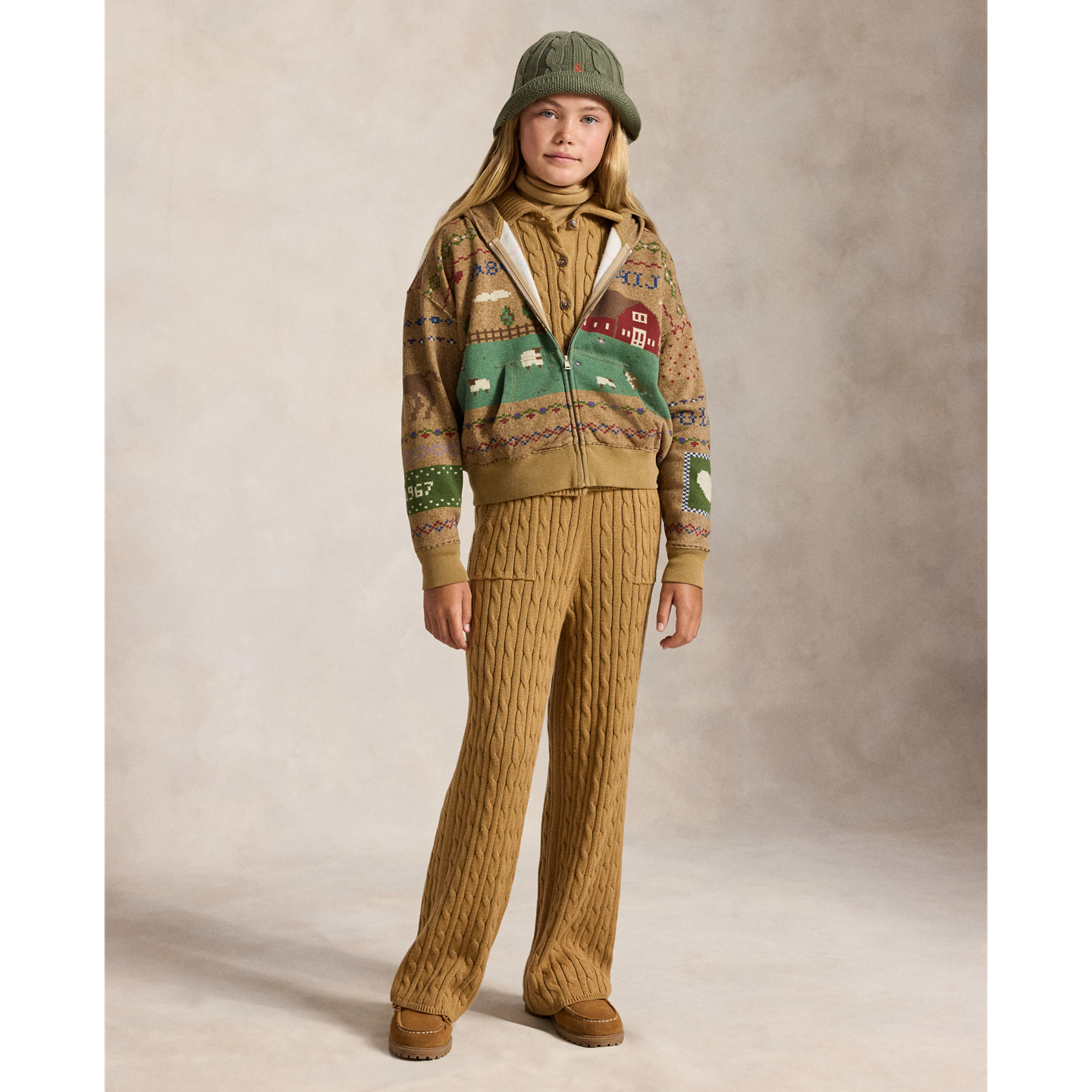 Детские брюки Ralph Lauren Cable-Knit Cotton Wide-Leg Sweater Pant, цвет: Рыжевато-коричневый — фото 4