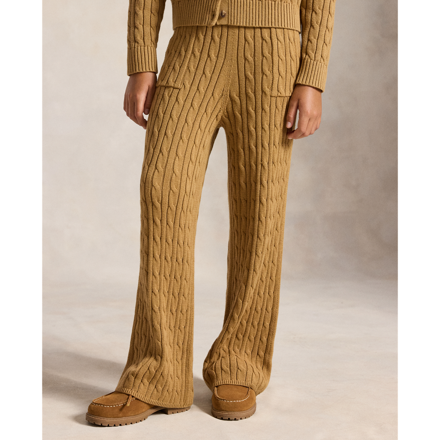 Детские брюки Ralph Lauren Cable-Knit Cotton Wide-Leg Sweater Pant, цвет: Рыжевато-коричневый — фото 2