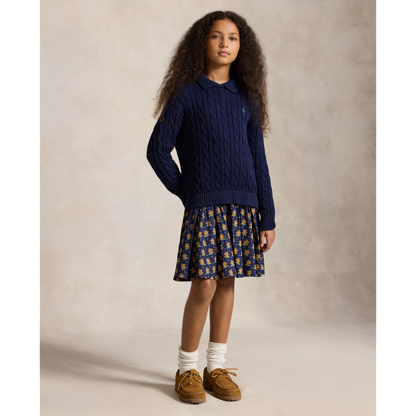 Детское платье Ralph Lauren Cable-Knit Cotton Sweater Dress, цвет: Тёмно-синий — фото 4