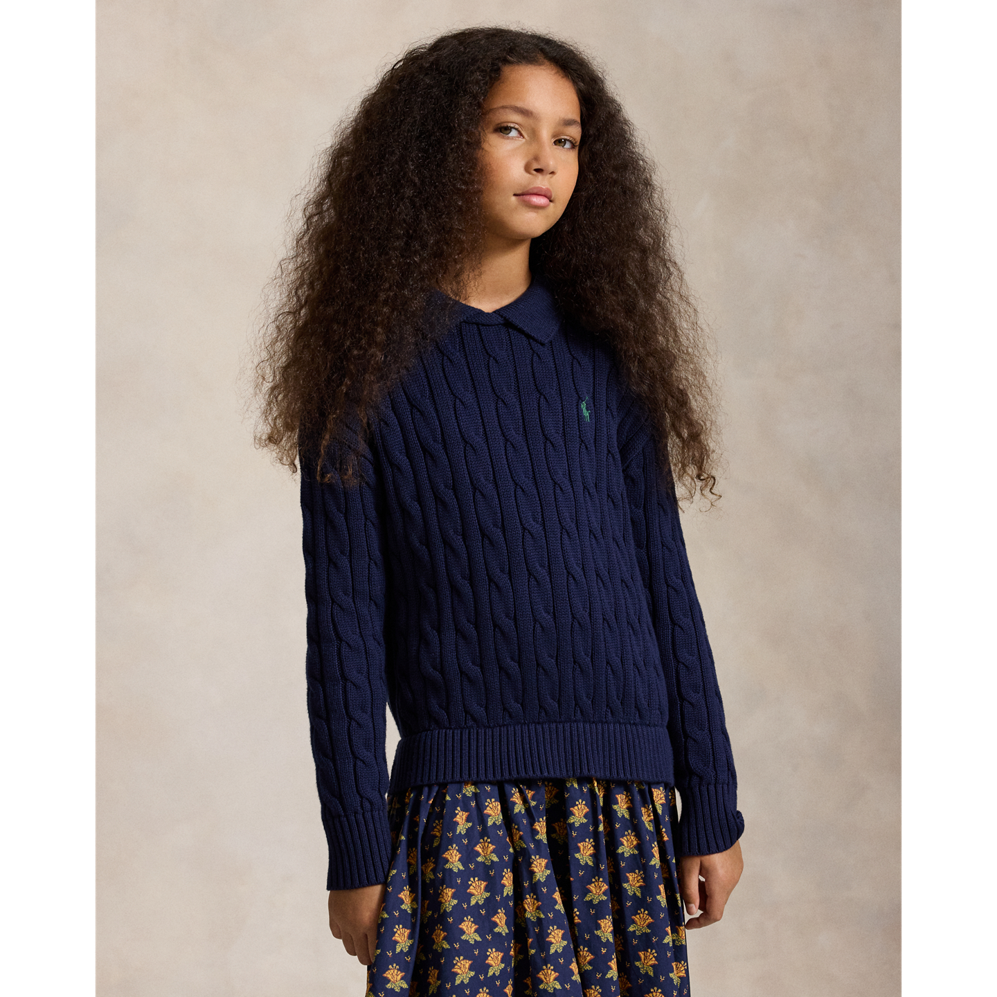 Детское платье Ralph Lauren Cable-Knit Cotton Sweater Dress, цвет: Тёмно-синий — фото 2