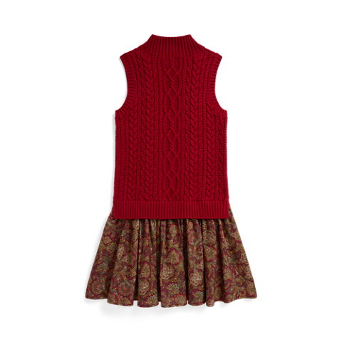 Ralph Lauren Twill-Skirt Aran-Knit Cotton Dress