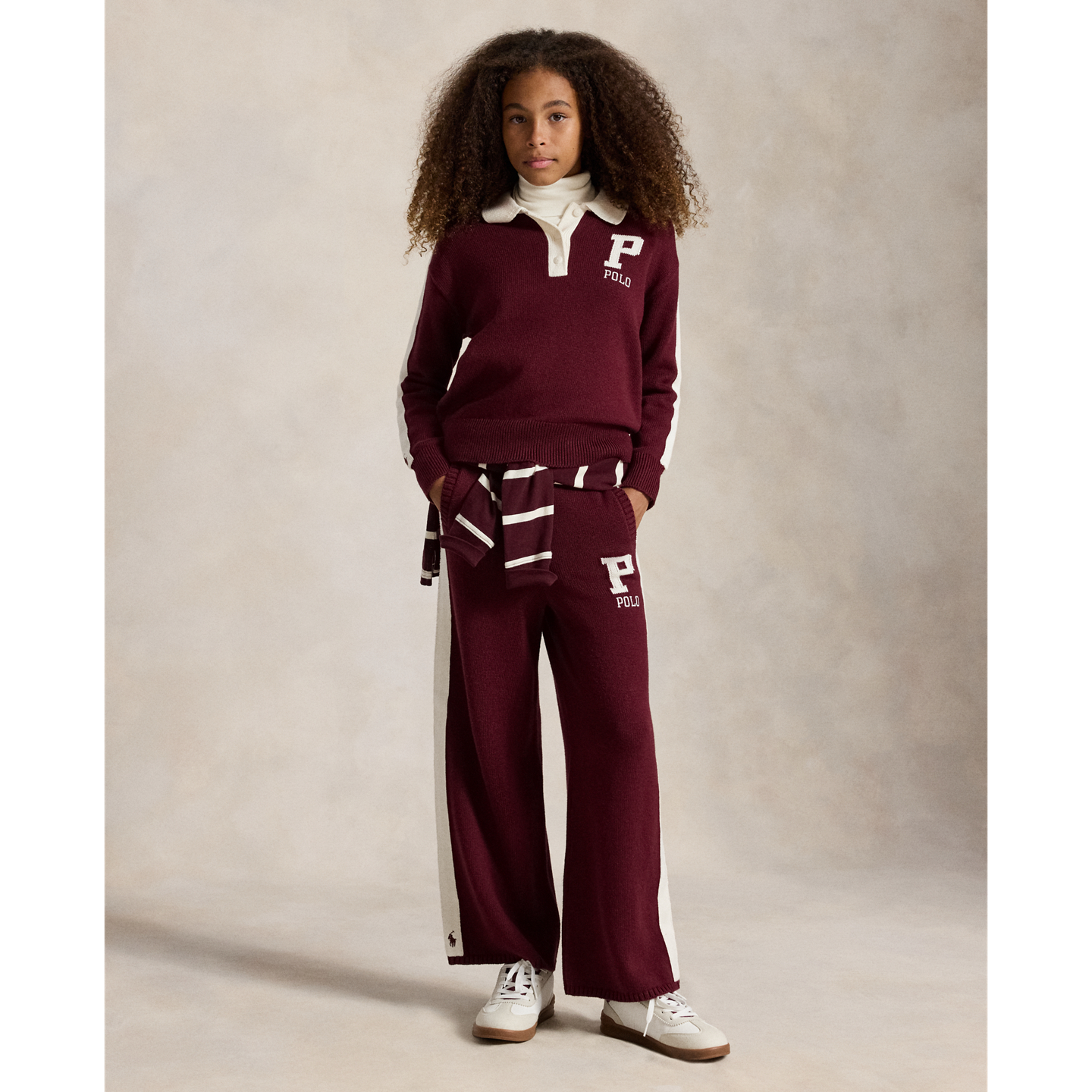 Детские брюки Ralph Lauren Logo Cotton-Blend Wide-Leg, цвет: Рубиновый разноцветный — фото 4