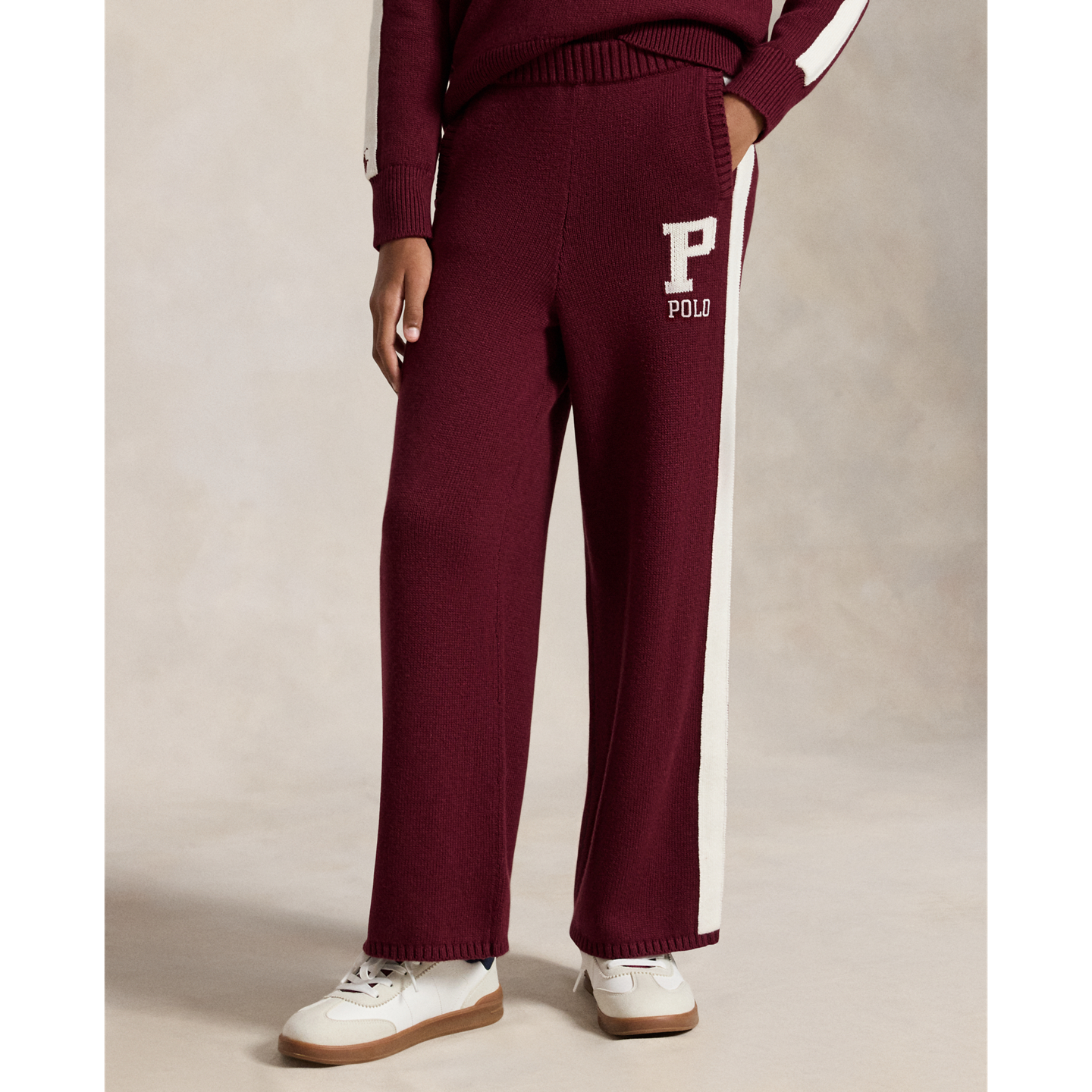 Детские брюки Ralph Lauren Logo Cotton-Blend Wide-Leg, цвет: Рубиновый разноцветный — фото 2