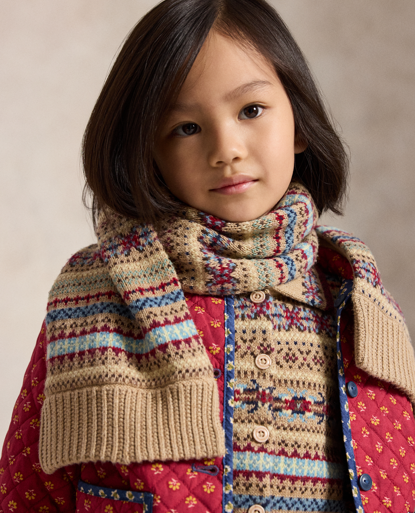 Детский шарф Ralph Lauren Fair Isle Cotton-Blend, цвет: Коричневый меланжевый разноцветный — фото 1