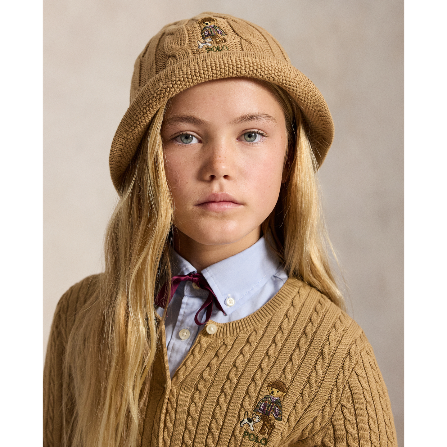 Детская панама Ralph Lauren Polo Bear Cable-Knit Cotton Bucket Hat, цвет: Рыжевато-коричневый — фото 2