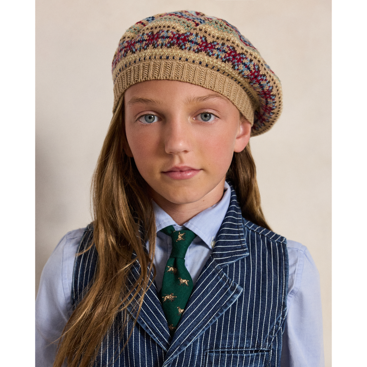 Головные уборы Ralph Lauren Fair Isle Cotton-Wool Beret, цвет: Коричневый меланжевый разноцветный — фото 1