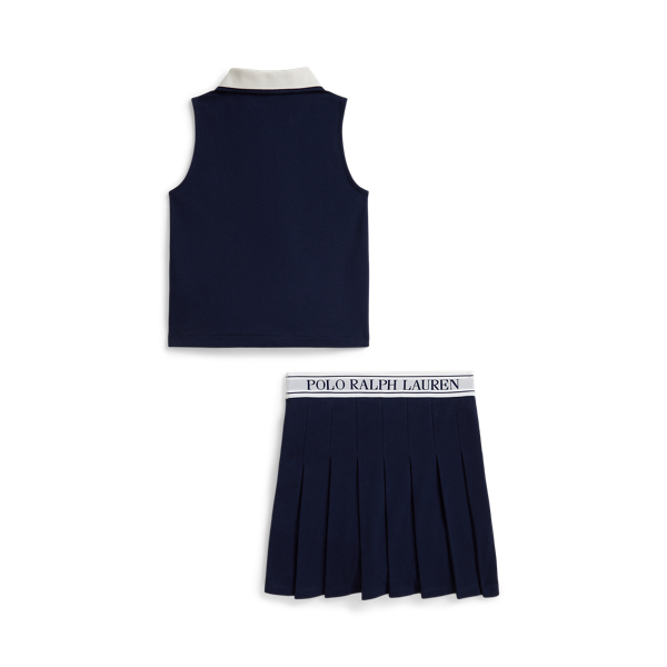 Refined Navy Stretch Mesh Boxy Polo Shirt & Skort Girls 7-16 2