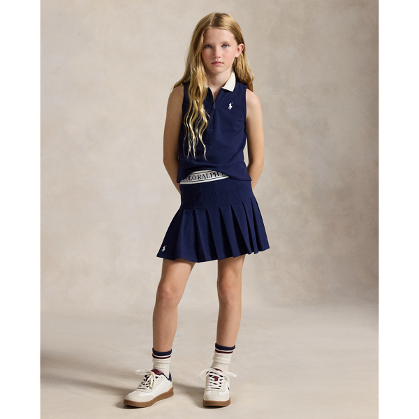 Refined Navy Stretch Mesh Boxy Polo Shirt & Skort Girls 7-16 1