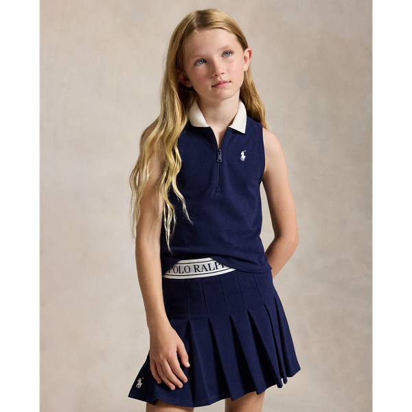 Refined Navy Stretch Mesh Boxy Polo Shirt & Skort Girls 7-16 4
