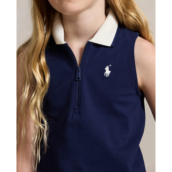 Refined Navy Stretch Mesh Boxy Polo Shirt & Skort Girls 7-16 5
