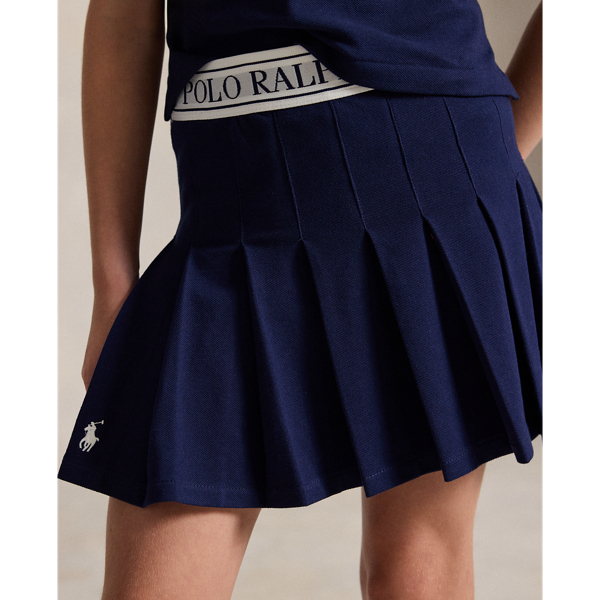 Refined Navy Stretch Mesh Boxy Polo Shirt & Skort Girls 7-16 6