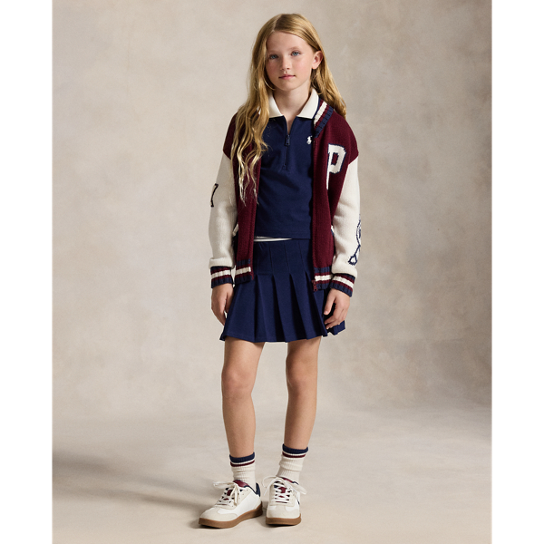 Refined Navy Stretch Mesh Boxy Polo Shirt & Skort Girls 7-16 7