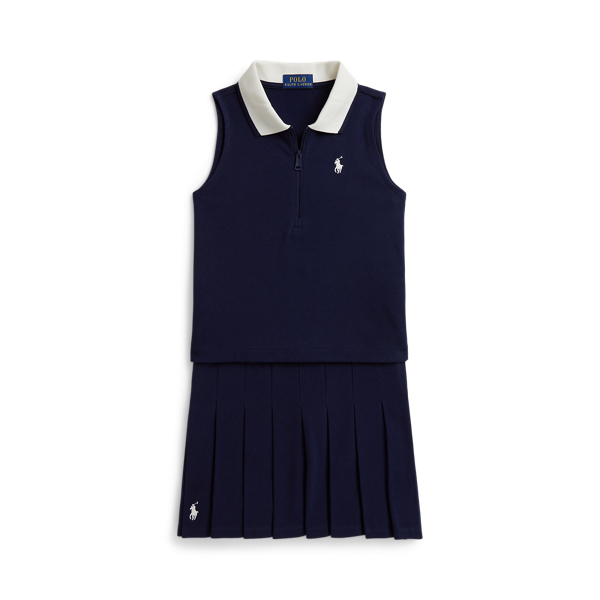 Refined Navy Stretch Mesh Boxy Polo Shirt & Skort Girls 7-16 1
