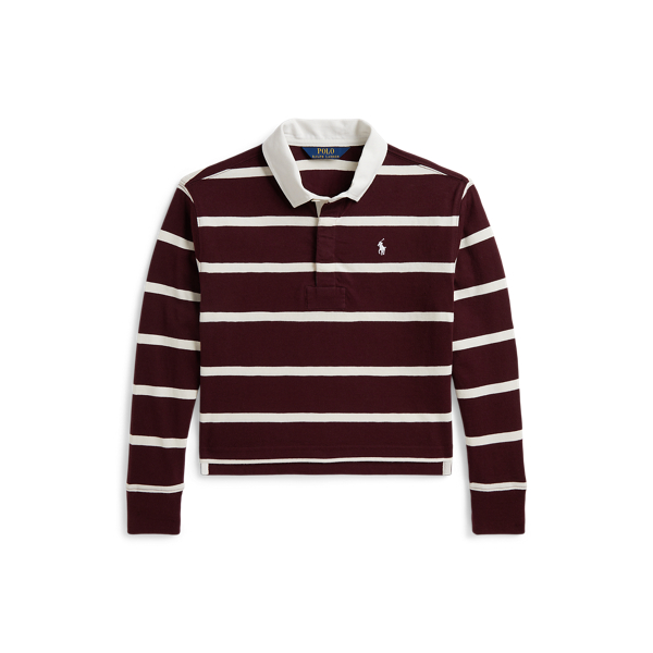 Rich Ruby/Estate Cream Striped Cotton Jersey Rugby Shirt Girls 7-14 Years 1