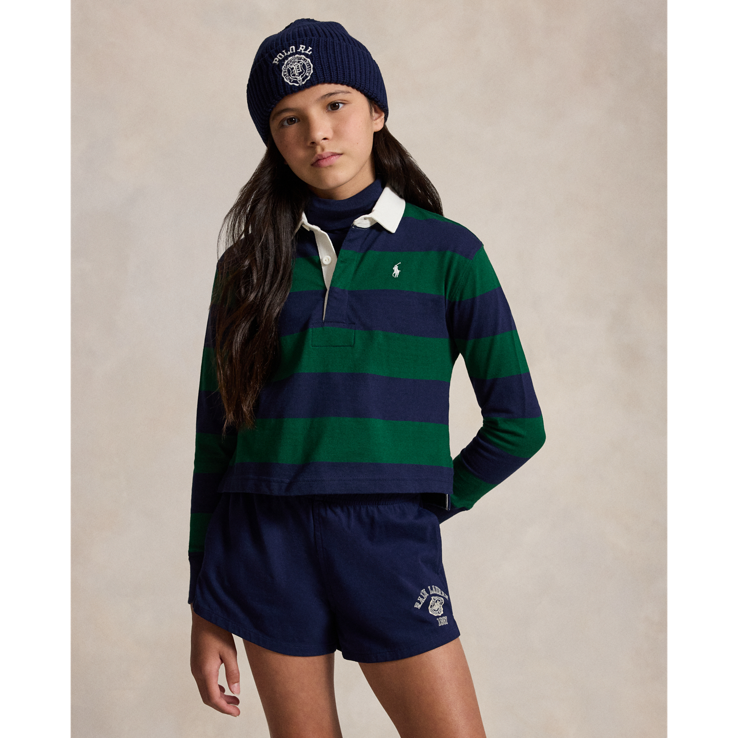Детская рубашка Ralph Lauren Striped Cotton Jersey Rugby, цвет: Тёмно-синий / Тёмно-зелёный — фото 5