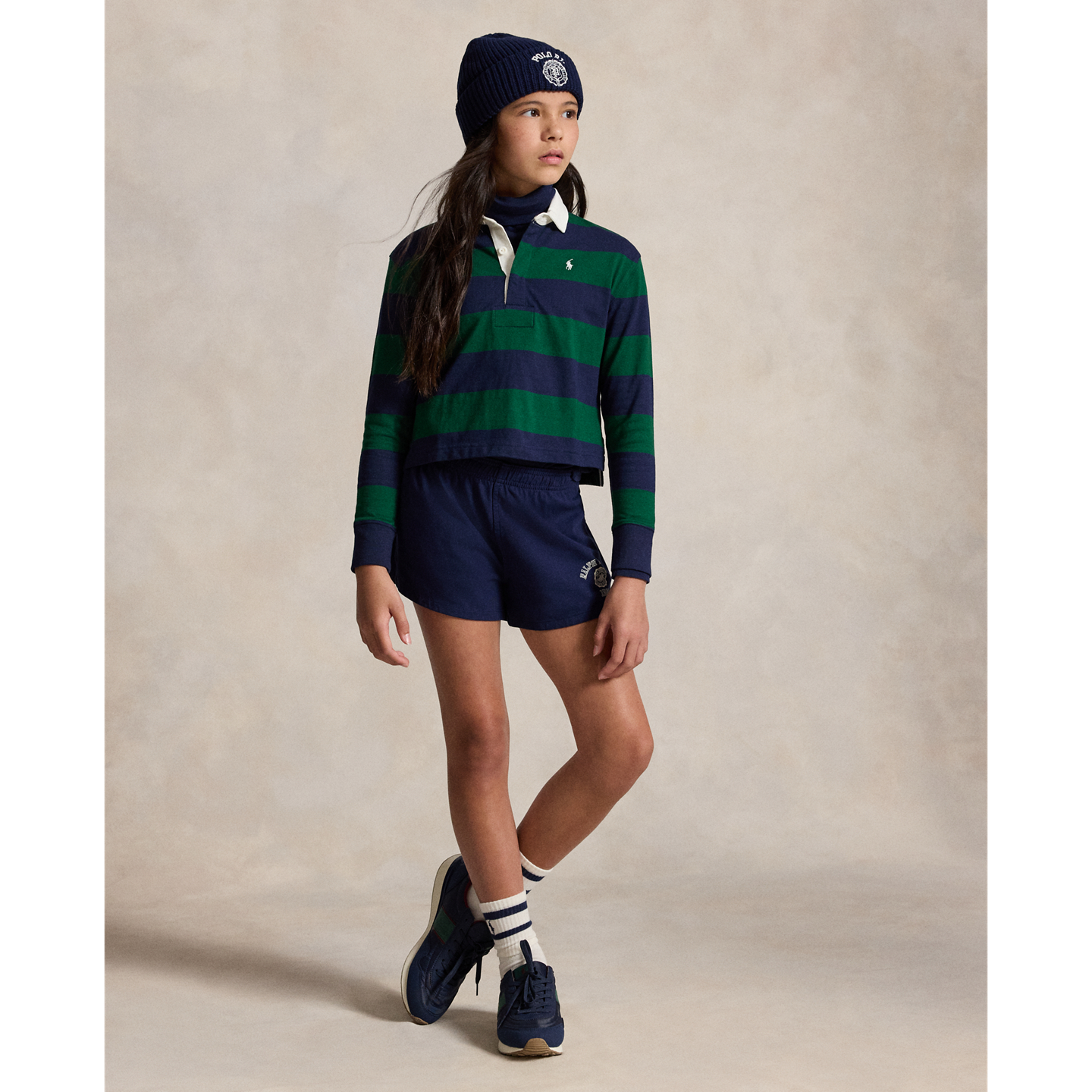 Детская рубашка Ralph Lauren Striped Cotton Jersey Rugby, цвет: Тёмно-синий / Тёмно-зелёный — фото 2