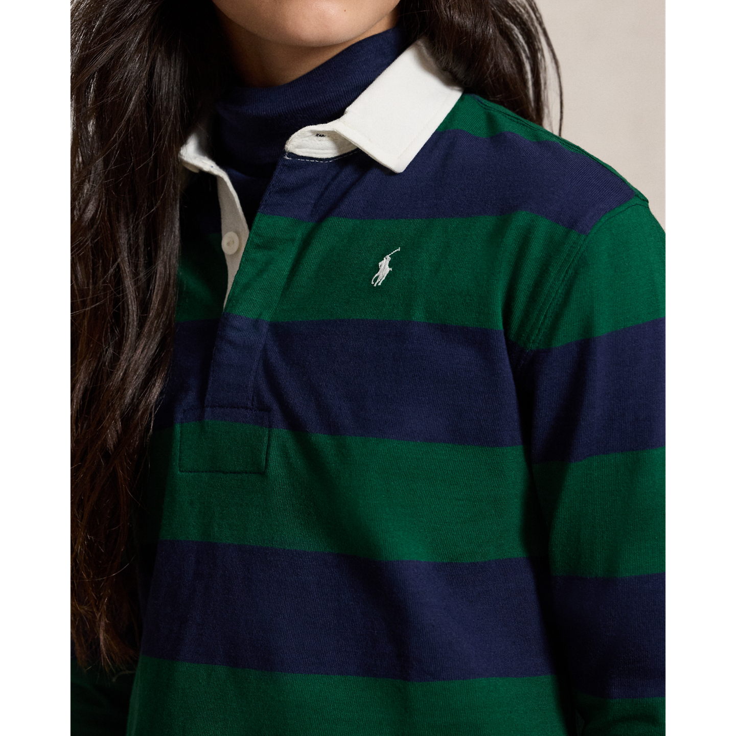 Детская рубашка Ralph Lauren Striped Cotton Jersey Rugby, цвет: Тёмно-синий / Тёмно-зелёный — фото 3