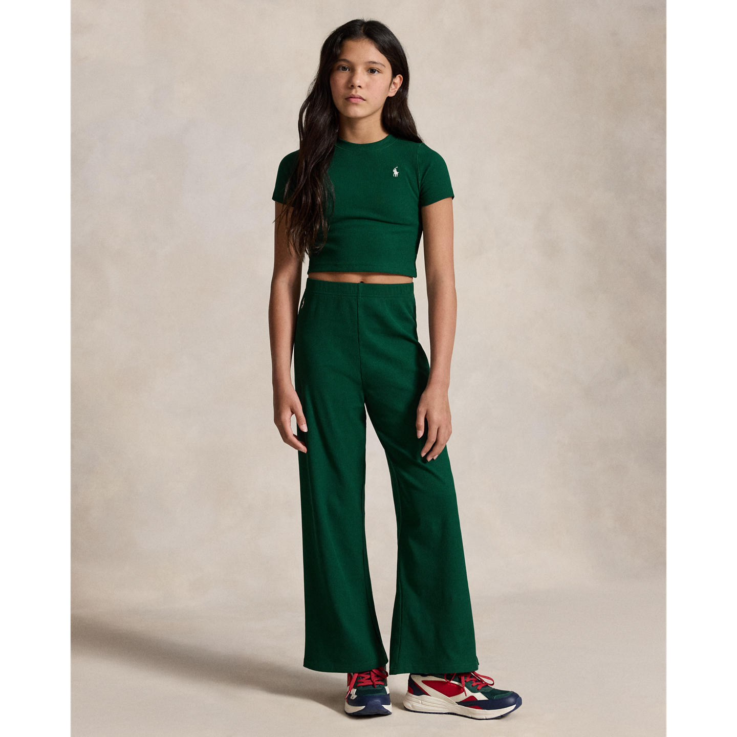 Детские брюки Ralph Lauren Ribbed Wide-Leg, цвет: Тёмно-зелёный — фото 4