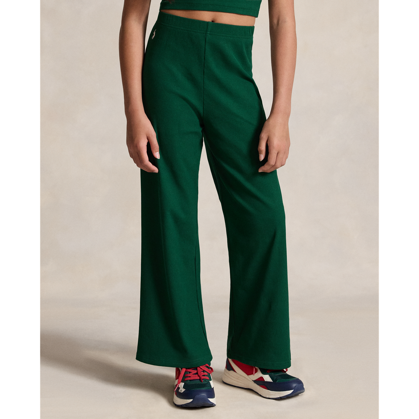 Детские брюки Ralph Lauren Ribbed Wide-Leg, цвет: Тёмно-зелёный — фото 2