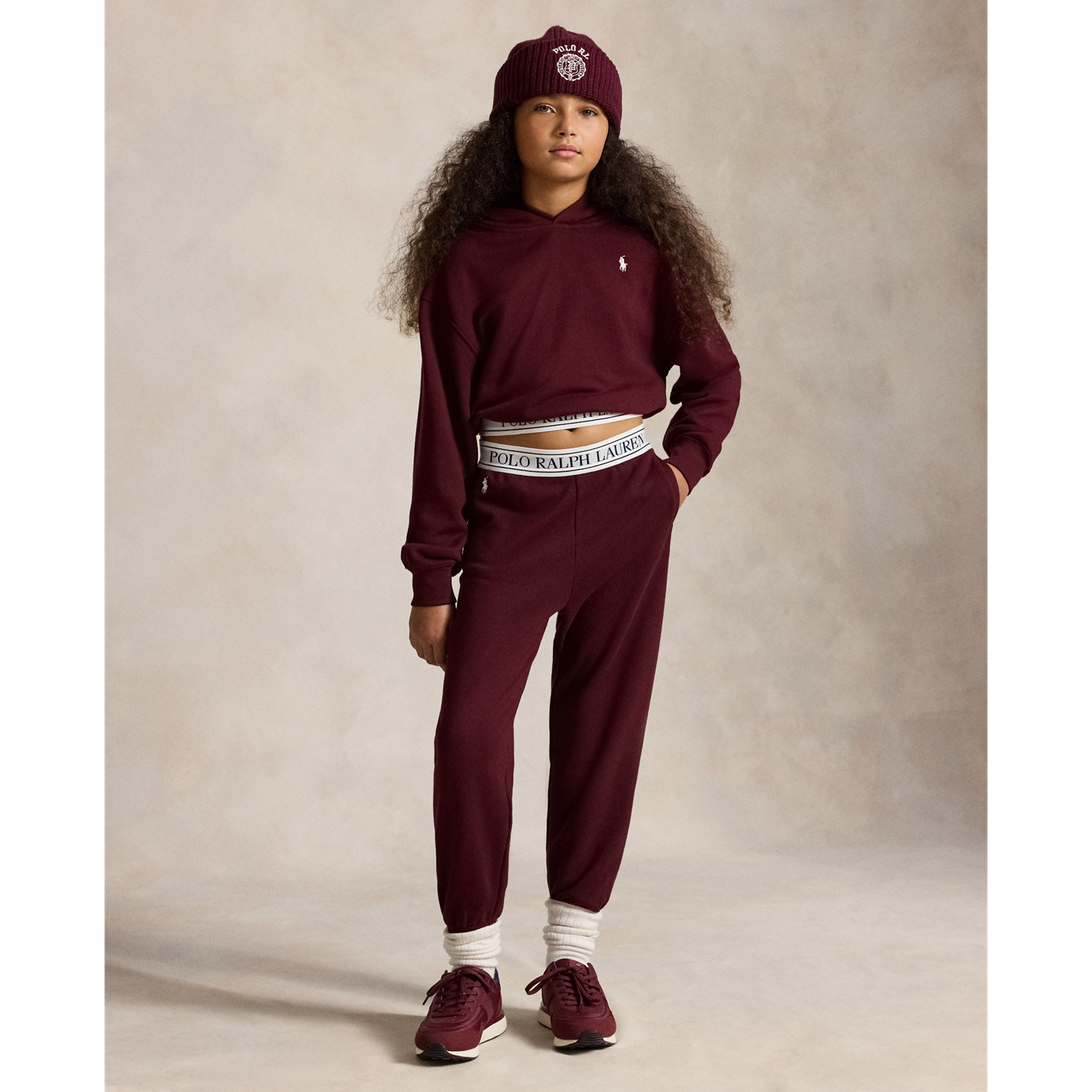 Детские брюки Ralph Lauren Logo French Terry Jogger, цвет: Насыщенный рубиновый — фото 4