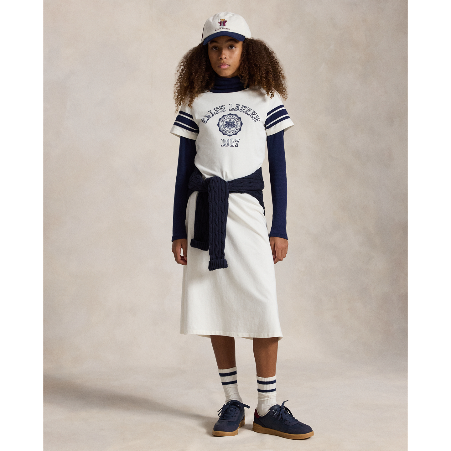 Детское платье Ralph Lauren Graphic Cotton Jersey Midi, цвет: Nevis — фото 4