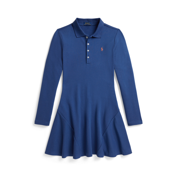 Dusty Azure Stretch Mesh Polo Dress Girls 7-16 1